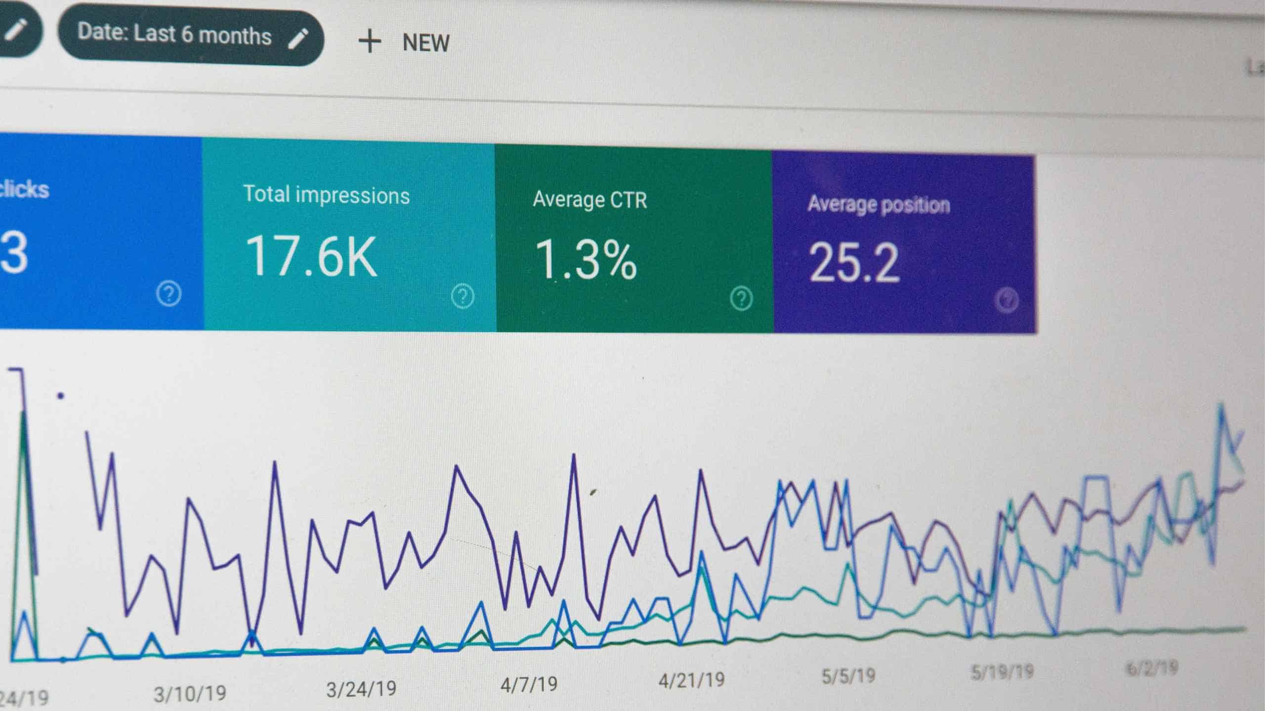 Graph showing website traffic and analytics data over six months.