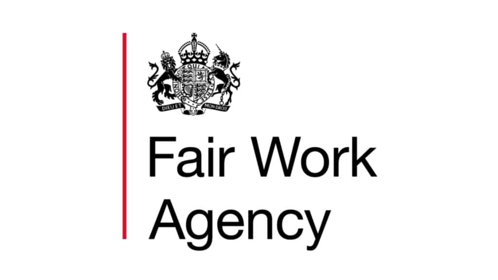Fair Work Agency logo with emblem and text on a white background.